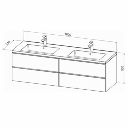 Slika BAZA SA DVA UMIVAONIKA GRANDE 160x51x53 - crna sjaj, akril, srebr.ručke