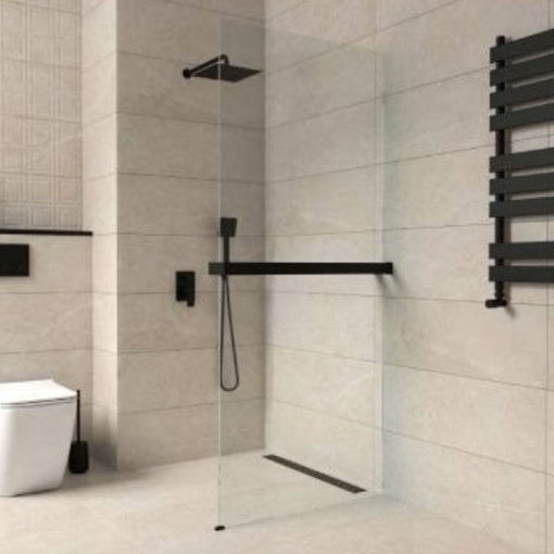 Slika TUŠ STIJENA COPEN MONTE SUPERIORE 90 x 200 CRNI MAT/PROZIRNO SA DRŽAČEM RUČNIKA 8MM