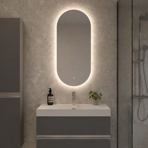 Slika OGLEDALO LYRA 50x90 SA POZADINSKOM LED RASVJETOM I GRIJAČEM PROTIV MAGLJENJA