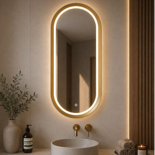 Slika OGLEDALO COPEN 50x90 ALU ZLATNI OKVIR LED